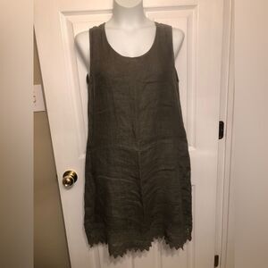 Rosemarine XS 100% Linen Army Green Scoop Neck Boho Beach Sleeveless Shift Dress